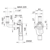 Dallmer Wandeinbau-Siphon 300 CR m Anschlussbog. Mess chrom 1 1/4"x DN50, 1259005